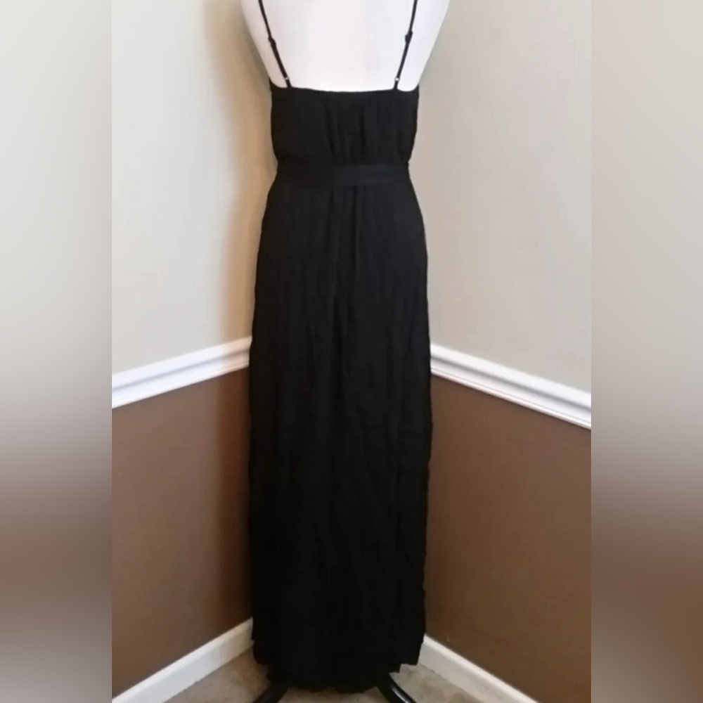 Black Maxi Dress Crinkled Gauzy Embroidered Belted Boho Modcloth by Doe & Rae - Picture 5 of 7